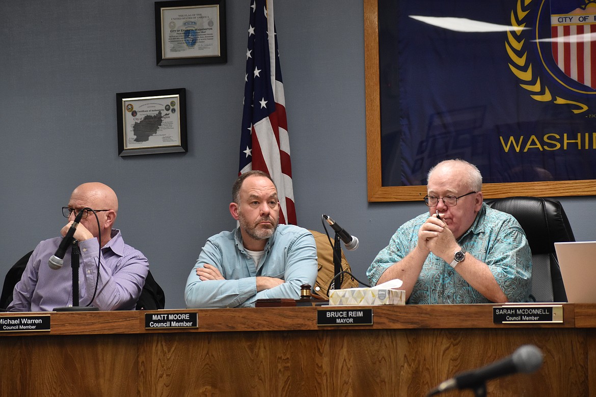 Ephrata City Council members listen as Public Works Director Rob Harris explains the cause of the Division Street sewer line failure at the council's Feb. 21 meeting.