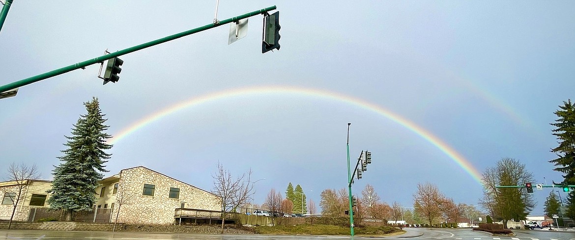 A double rainbow appears over the Kootenai County Courthouse area Wednesday afternoon.