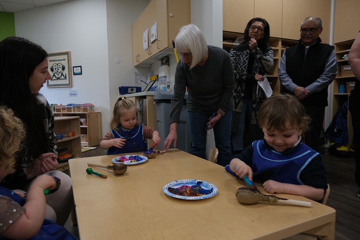 U.S. Senator Patty Murray, D-Wash., interacts with children at the Snoqualmie Indian Tribe Child Development Center Thursday as she was touring the facilities.