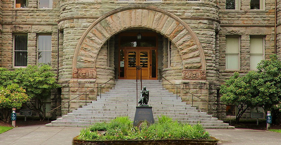 Front entrance of the Old Capitol building in Olympia, which houses the Washington Office of Superintendent of Public Instruction.