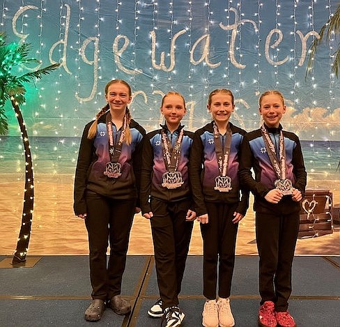 Courtesy photo
The GEMS Athletic Center Gold team competed at the Edgewater Classic in Panama City, Fla., on Feb. 16-19. From left are Ashley Gwin, Elleah Hubbard, Baylee Mathews and Carsyn Horsley.