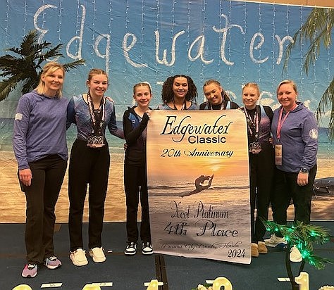 Courtesy photo
The GEMS Athletic Center Platinum and Diamond team competed at the Edgewater Classic in Panama City, Fla., Feb. 16-19. From left are coach Meloney Butcher, Kylie Burg, Saydee Mathews, Shariece Vandever, Riley Walton, Izzy McCaslin and coach Ashley Ferguson.
