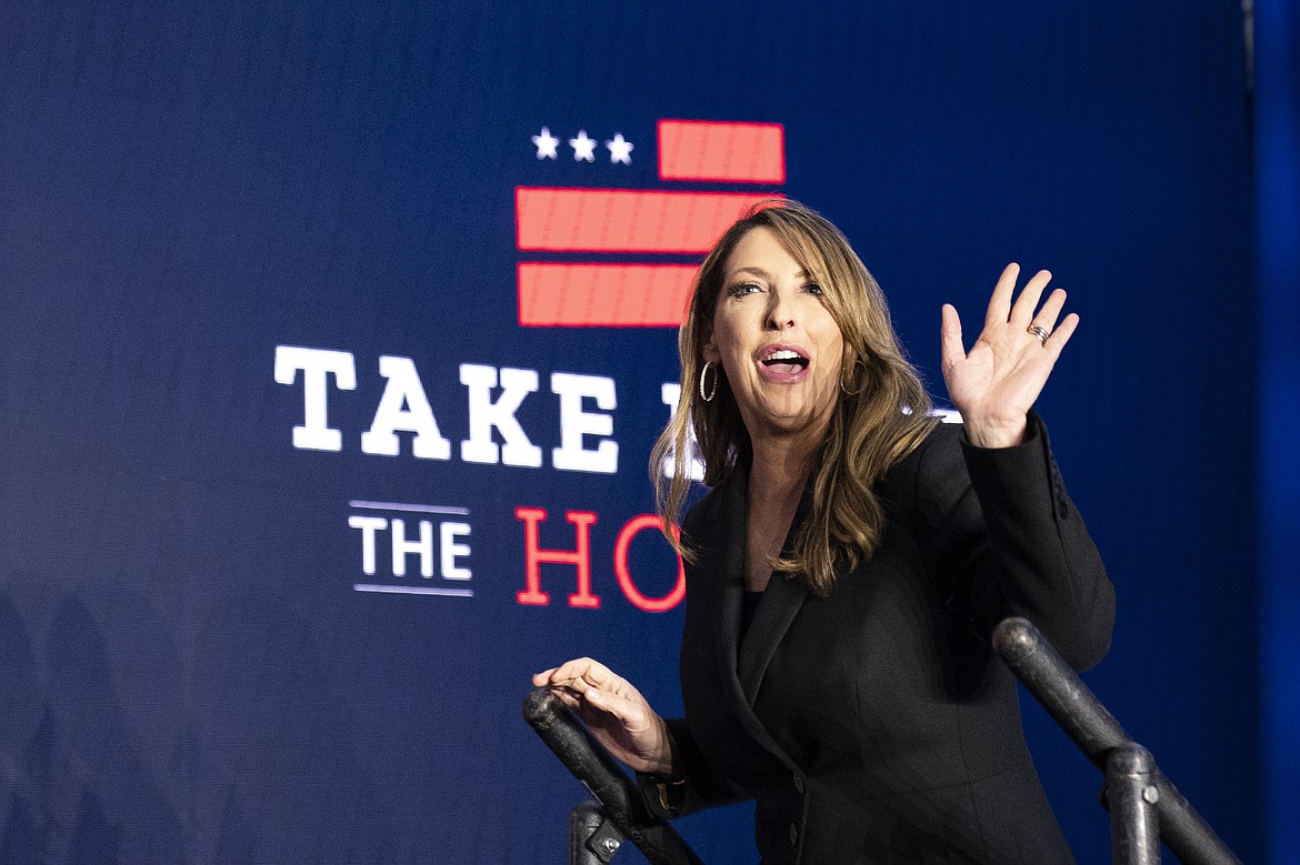 Republican National Committee chair Ronna McDaniel arrives on stage before House Minority Leader Kevin McCarthy of Calif., speaks at an event Nov. 9, 2022, in Washington. McDaniel says she will leave her post on March 8. She's leaving the GOP’s national leadership as Donald Trump moves toward another presidential nomination and asserts new control over the party. (AP Photo/Alex Brandon, File)