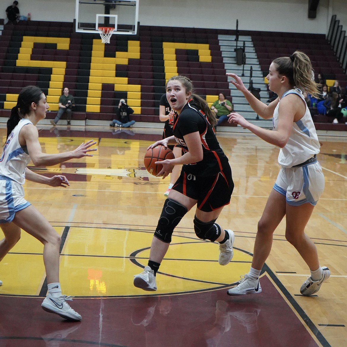 Plains' Claire Lakko goes up for a shot during the Trotters game versus Loyola in the opening round of the Western B divisional tournament at Salish Kootenai College in Pablo.  (Courtesy photo)