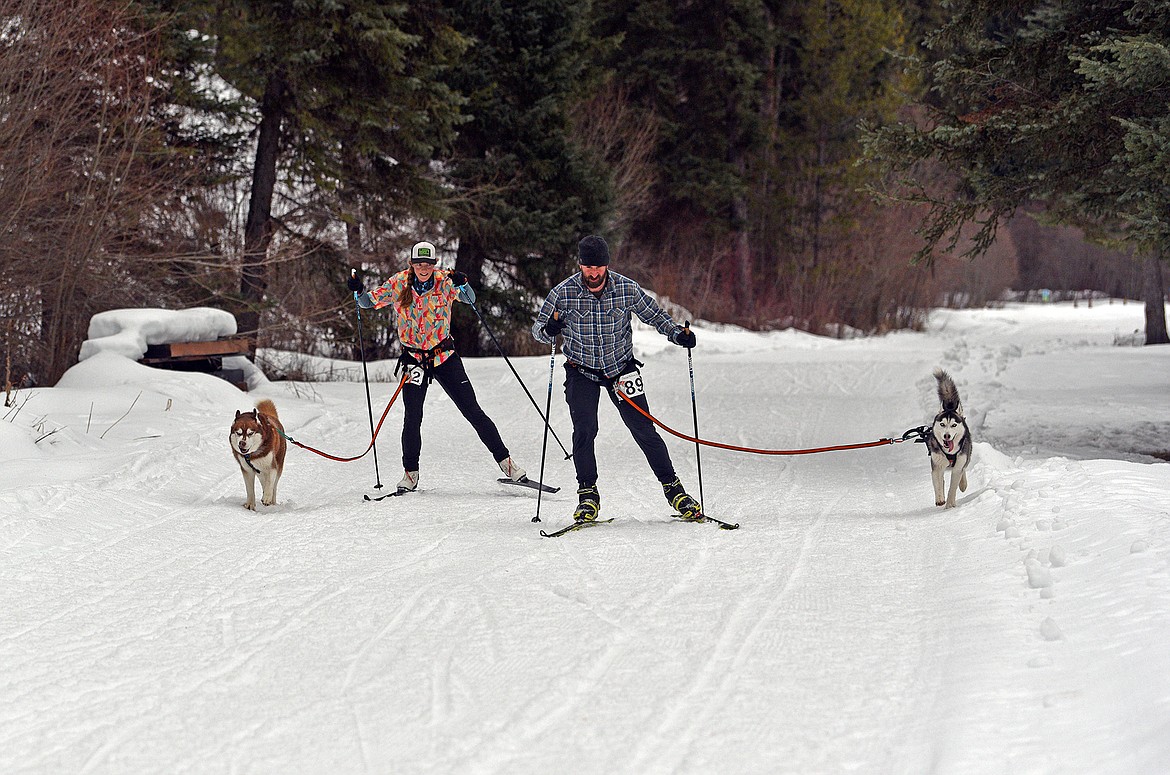 Flathead Classic skijoring competitors race at Dog Creek Lodge and Nordic Center in Olney. (Julie Engler/Whitefish Pilot)