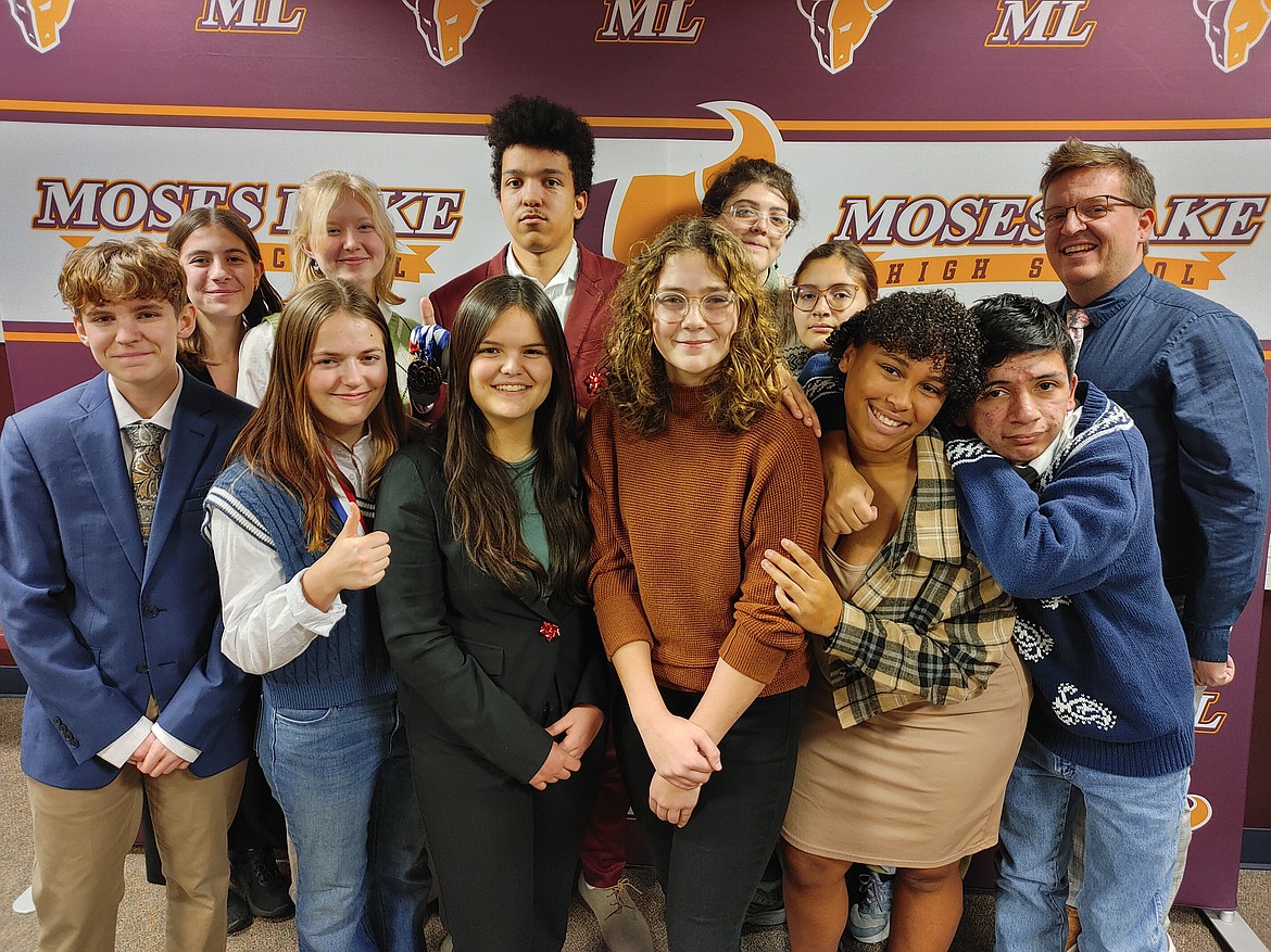 The speech and debate team poses for a photo at Moses Lake High School.