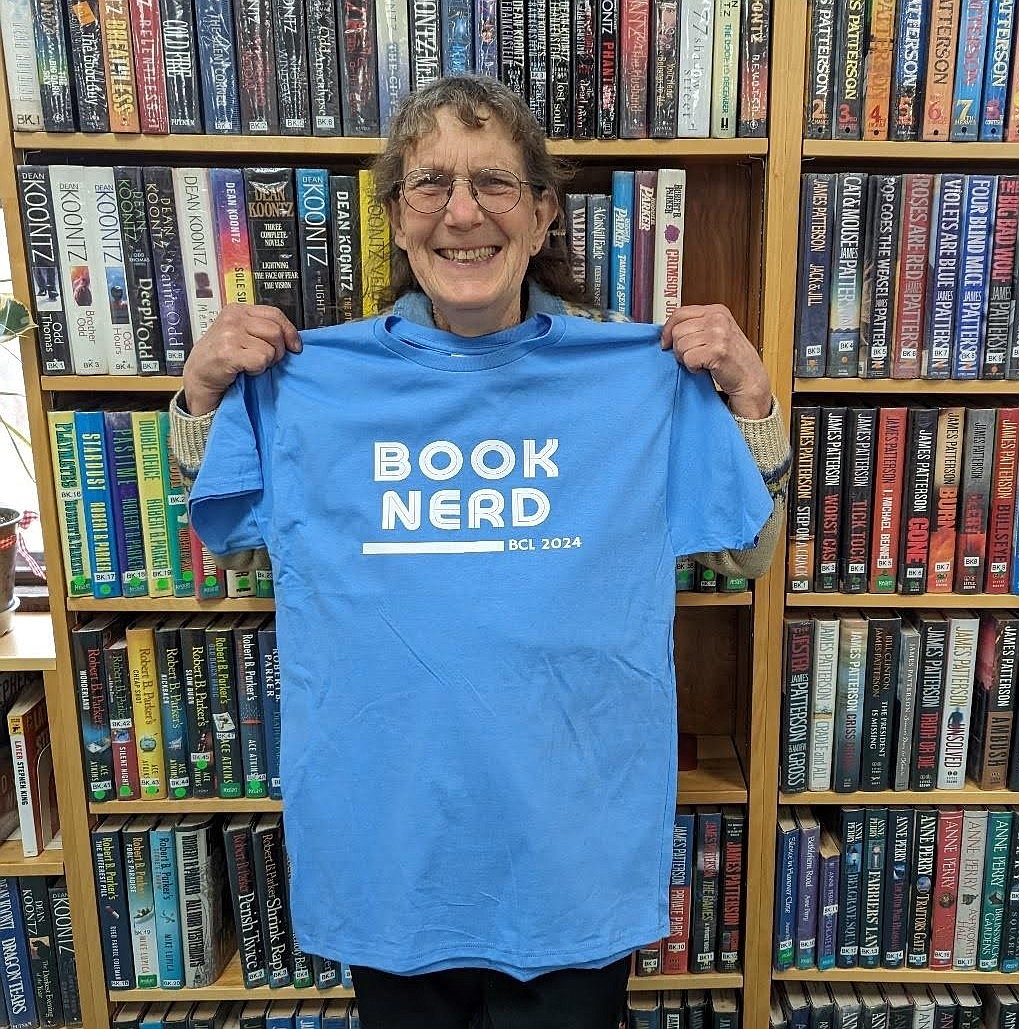 Marsha Semar has been awarded the first “Book Nerd” T-shirt