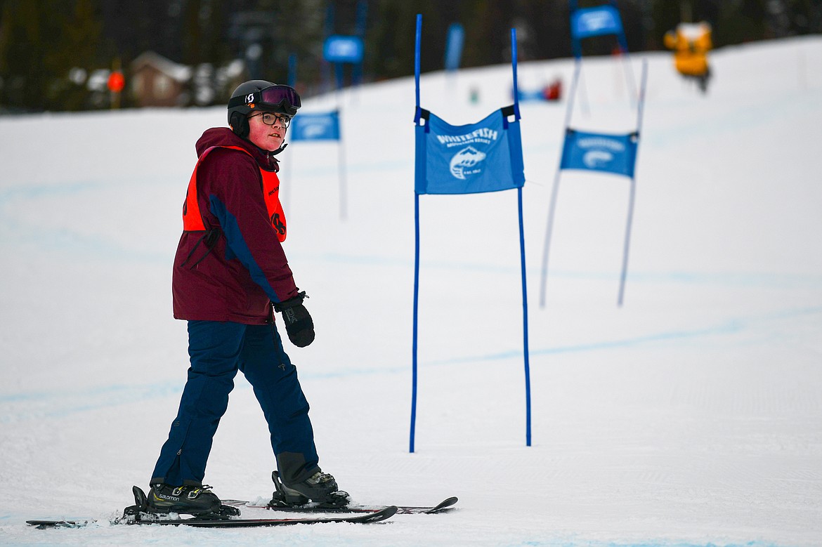 Brayden Streitmatter, with the Kalispell Public Schools team, weaves between gates in the Alpine Slalom event during the Special Olympics Montana Glacier Area Winter Games at Whitefish Mountain Resort on Thursday, Feb. 29. (Casey Kreider/Daily Inter Lake)