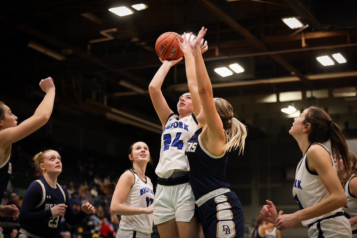 The Bigfork girls basketball team at the Western A tournament in Butte. (Jeremy Weber/Bigfork Eagle)