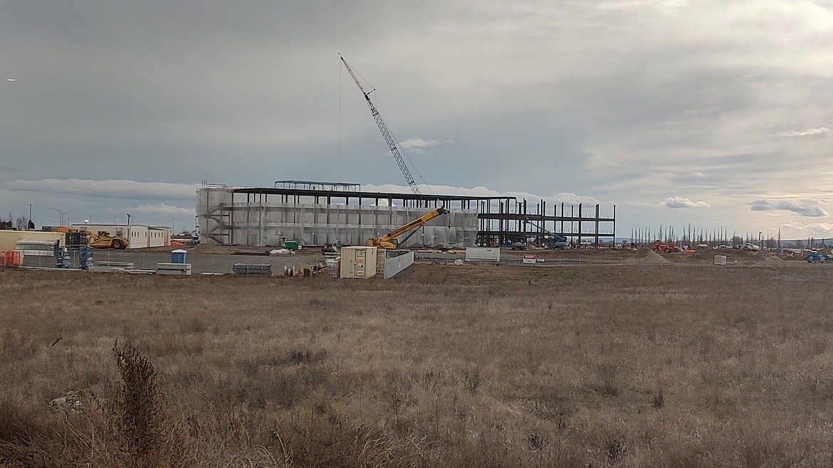 As of February 29, steel framework could be seen poking into the Moses Lake sky from the construction site near Columbia Basin Technical Skills Center. While the project has some challenges, it is generally moving forward at a good pace.