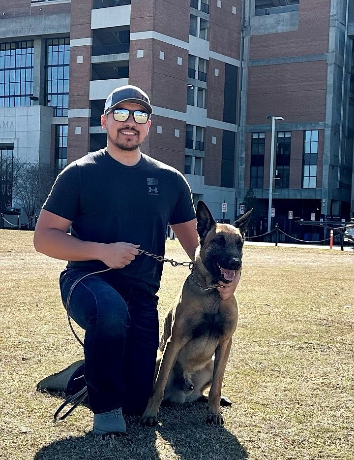 GCSO Deputy Luis Jimenez, who Grant County readers may remember as the partner of K-9 Zedd, poses with his new partner Uno. Zedd will retire after years of service once Uno has completed his training.