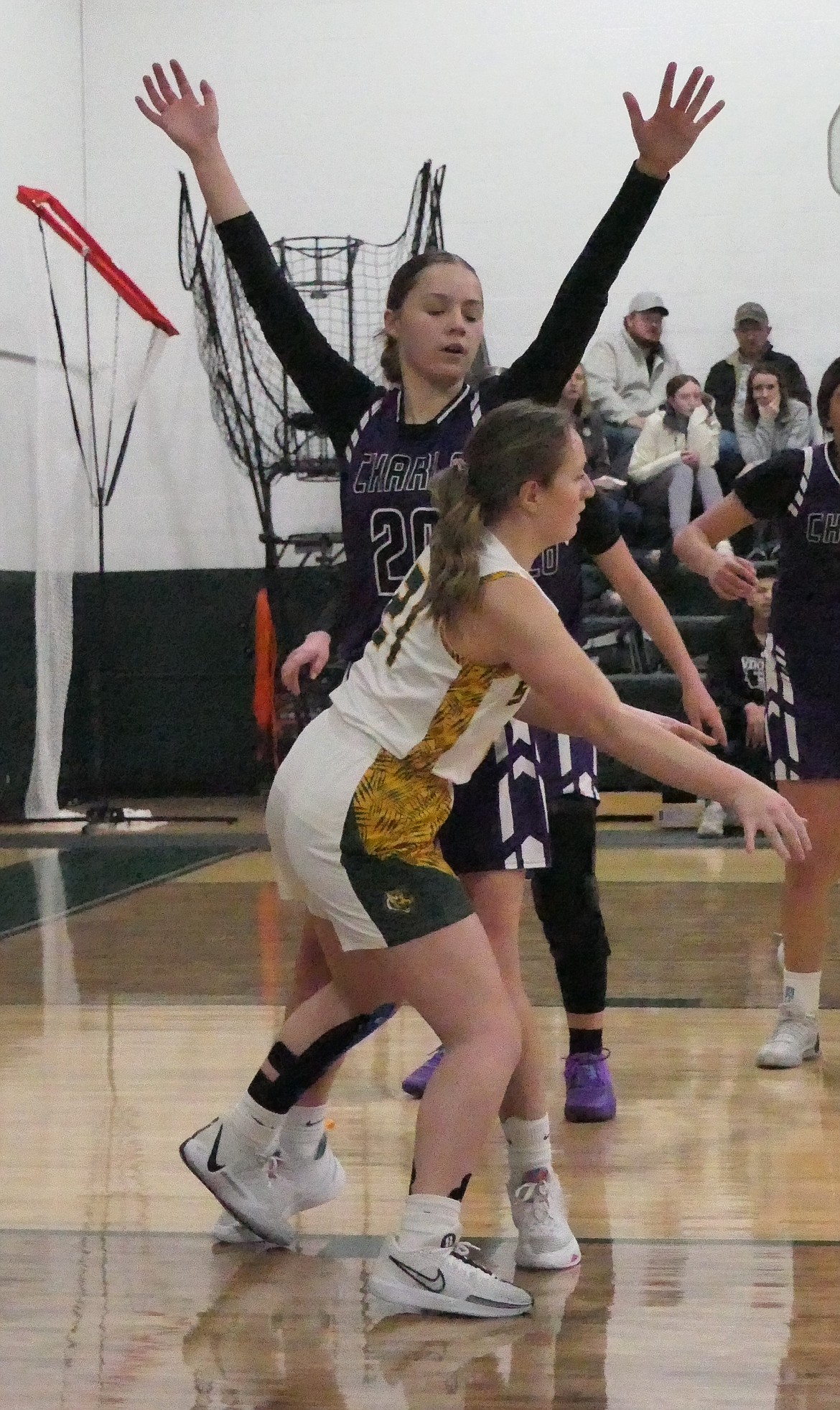 St. Regis junior guard Shylah Dalka, a first-team District 14C all star selection, dribbles past a Charlo player during a game earlier this season. (Chuck Bandel/VP-MI)