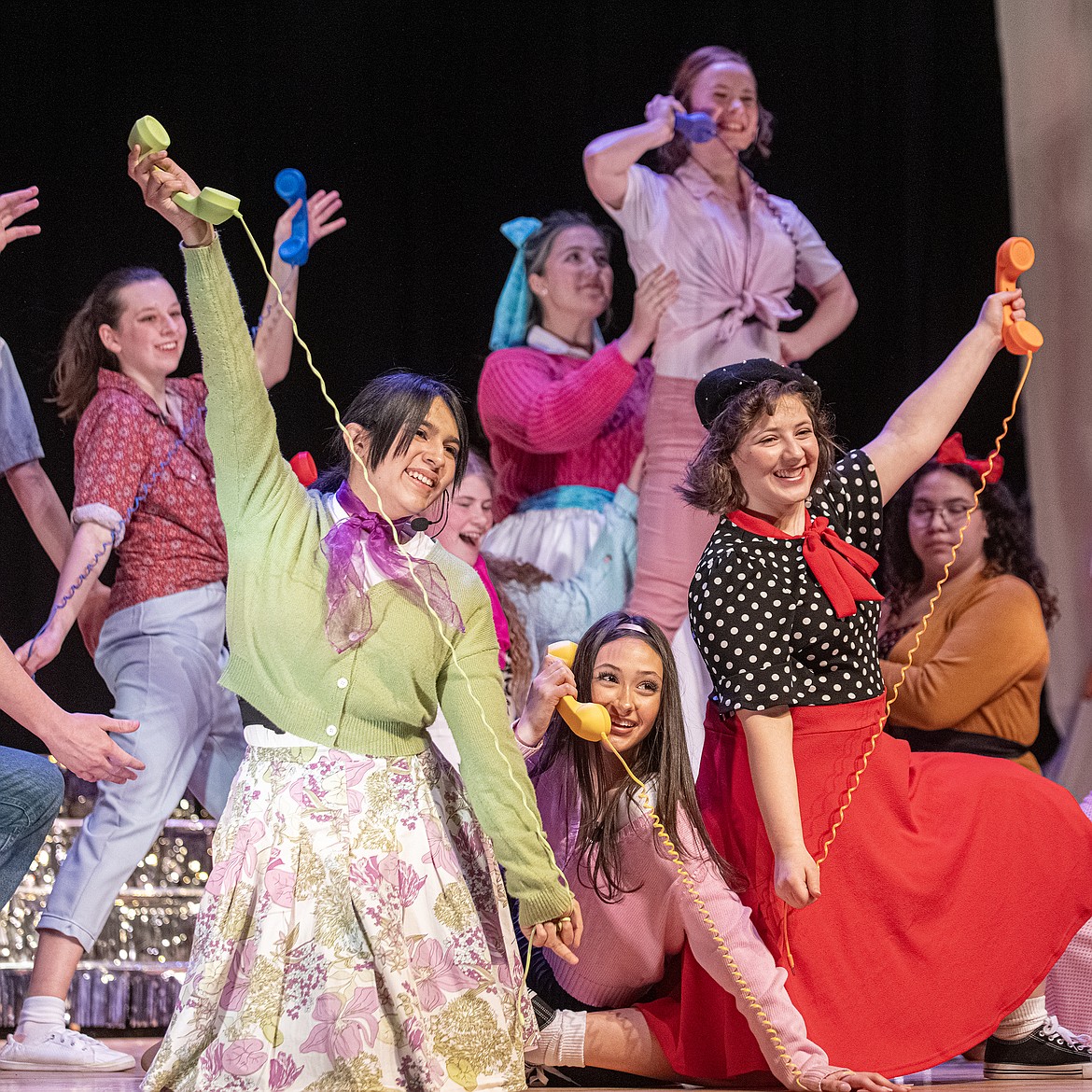 Zabdiela Medina, Erica Burguiere and Rachel Cincis are Conrad Birdie’s biggest fans in “Bye Bye Birdie” at the Little Theater on Thursday, Feb. 28. (Avery Howe photo)