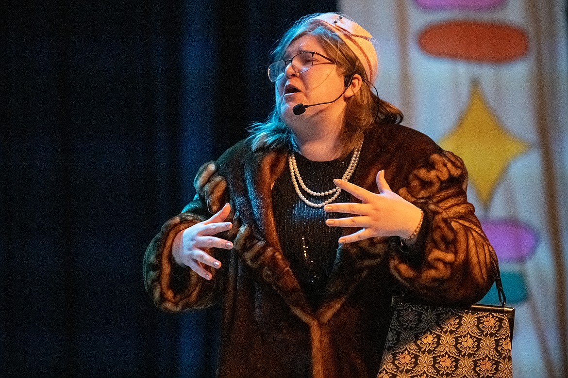 Kylsleigh Gould plays Albert’s overbearing mother, Mae Peterson in Columbia Falls High School’s opening night of “Bye Bye Birdie” at the Little Theater on Thursday, Feb. 28. (Avery Howe photo)