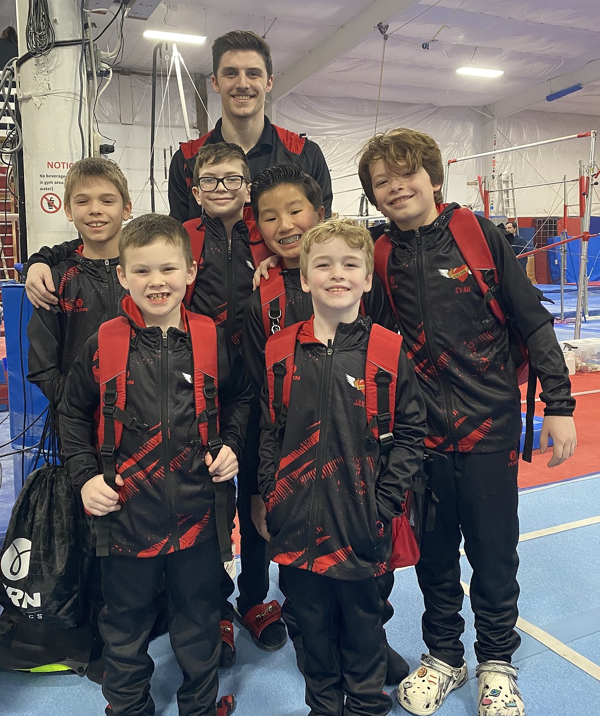 Courtesy photo
Avant Coeur Gymnastics Level 3s and 4s take 3rd Place Team at the Tri State Challenge in Missoula, Mont., on Feb. 24. In the front row from left are Derek Remelski and Jakob Clinton; second row from left, Eric Newell, Ray Brown, Preston Pool and Evan Pierce; and rear, coach Matt Auerbach.