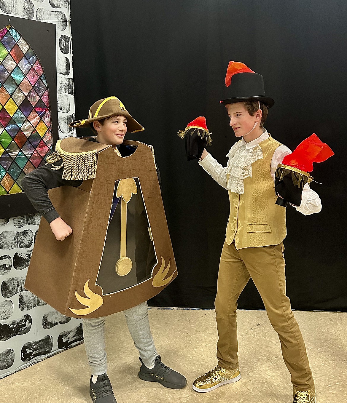 "Beauty and the Beast Jr." comes to the stage at Kalispell Middle School. Pictured is Garrett Keim and Axel Rauscher. (Photo provided by Tracy Snipstead)