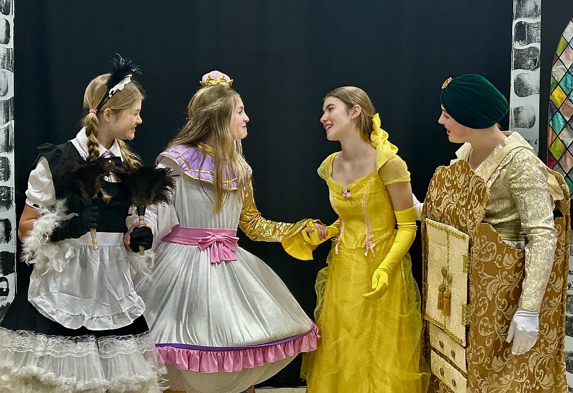 Kalispell Middle School is performing "Beauty and the Beast Jr." March 7-9. Pictured left to right, Reid Sanders, Emma Presley, Hilda Weber, Nora Cantrell. (Photo provided by Tracy Snipstead)