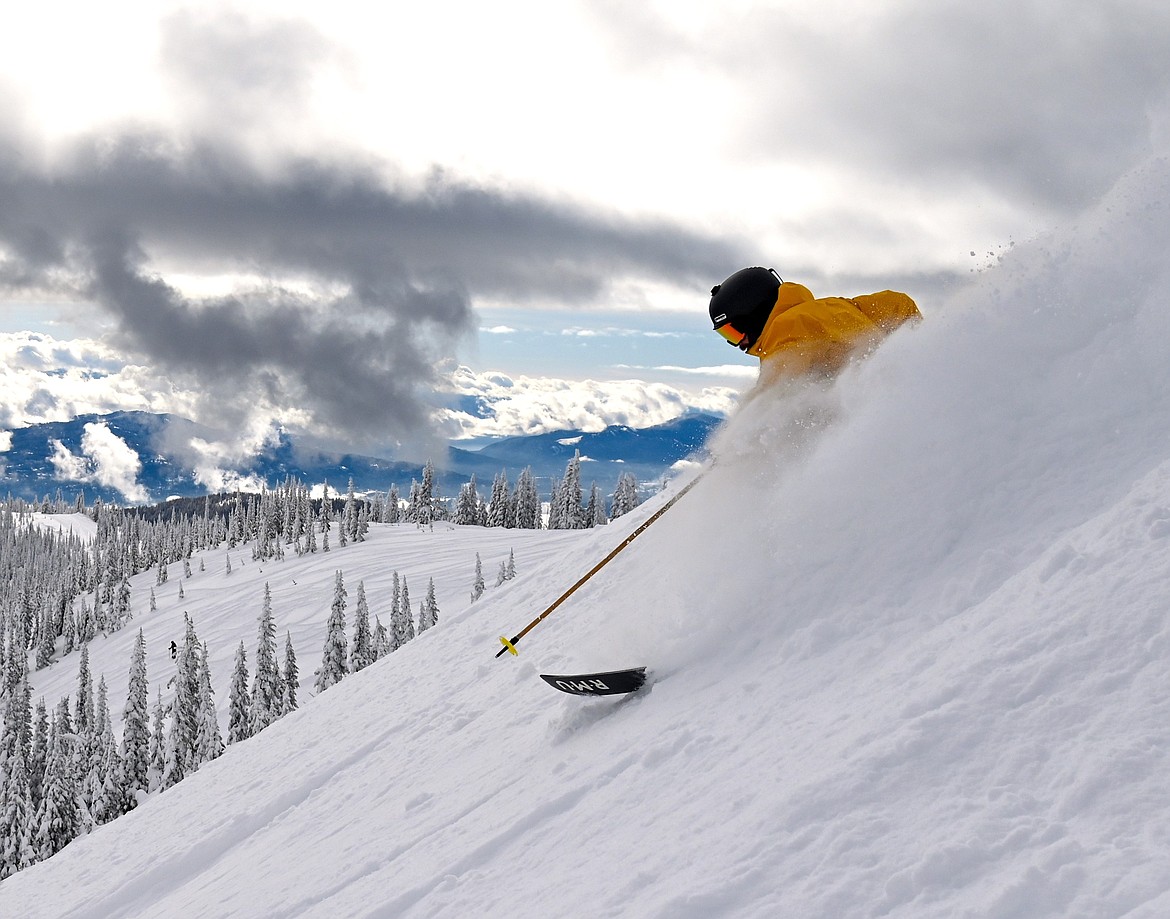A skier cuts through the snow at Schweitzer Ski Resort this week.