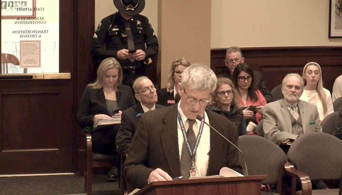 In this screenshot of Tuesday's State Affairs meeting, Rep. Mark Sauter testifies in support of his bill, House 645, that was inspired by the confusion following the Aug. 29 recall election in West Bonner County School District.