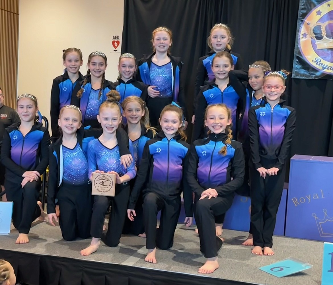 Courtesy photo
The GEMS Athletic Center Silver team competed at the Royal Festival on March 1-3 at the Spokane Convention Center. In the front row from left are Racine Dudley, Olivia Smith, Skylar Bingham, Riley Krebs, Emma Ward and Ava Wittman; and back row from left, Kalea Pham, Katelynn Clark, Ani Hall, Emma Linder, Ellie Batchelder, Zoey Brown, Annabeth Gambrino and Faith Robertson. Not pictured is Olive Buttars.