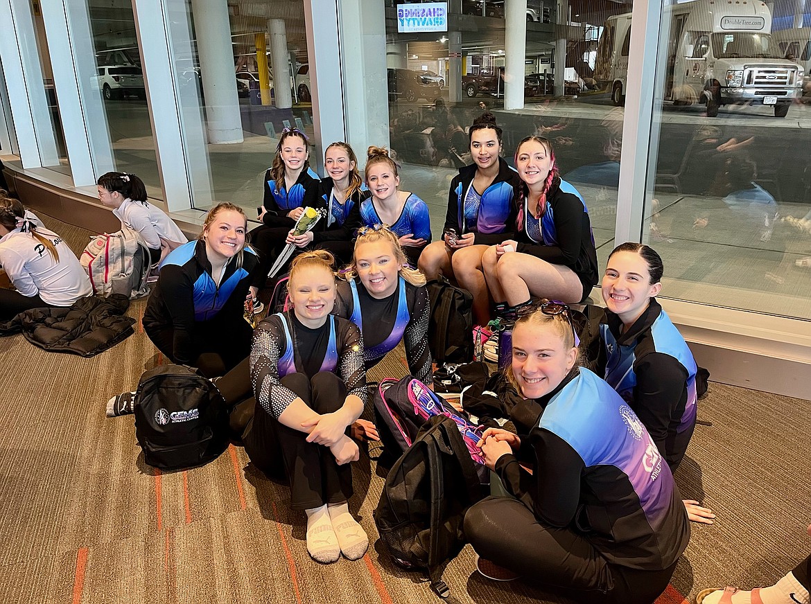 Courtesy photo
The GEMS Athletic Center Diamond and Platinum teams competed at the Royal Festival on March 1-3 at the Spokane Convention Center. In the front is Even Lyon; second row from left, Dakota Caudle, Izzy McCaslin, Riley Walton and Ariel Fahey; and back row from left, Evelyn Oswell, Saydee Mathews, Macee Caudle, Shariece Vandever and Laina Busicchia.