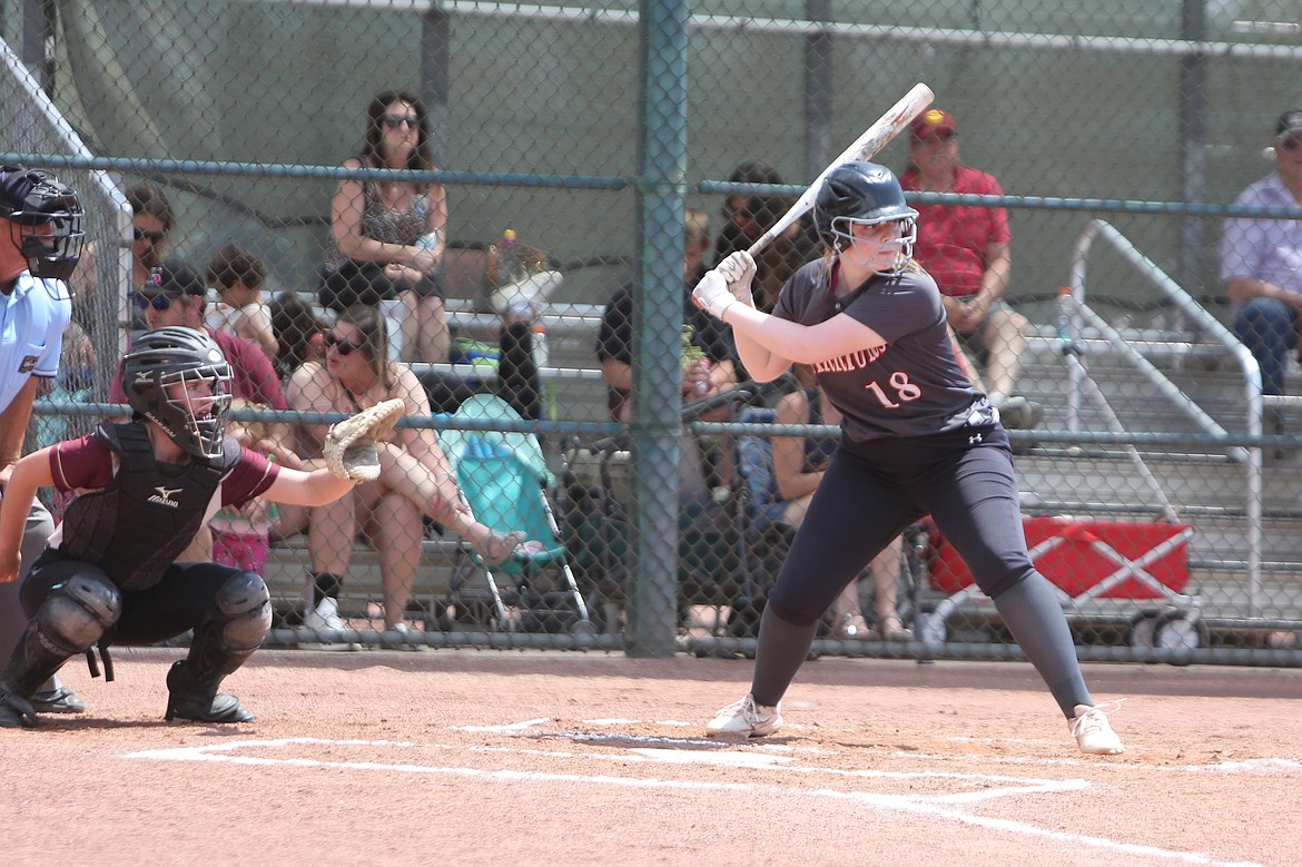 Almira/Coulee-Hartline senior Kady Murray (18) stands in the batter’s box against Darrington.