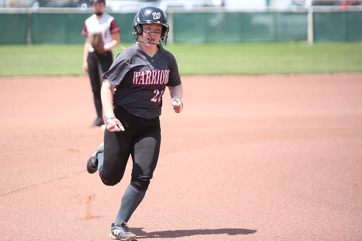 Almira/Coulee-Hartline senior Shaina Beal runs to third base during a game against Darrington at last year’s state softball tournament.