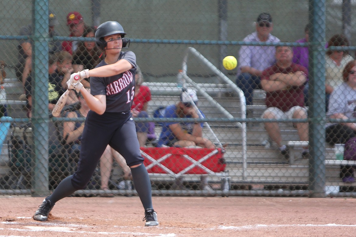 Almira/Coulee-Hartline sophomore Peyton Roberts swings at a pitch during the 2023 season.