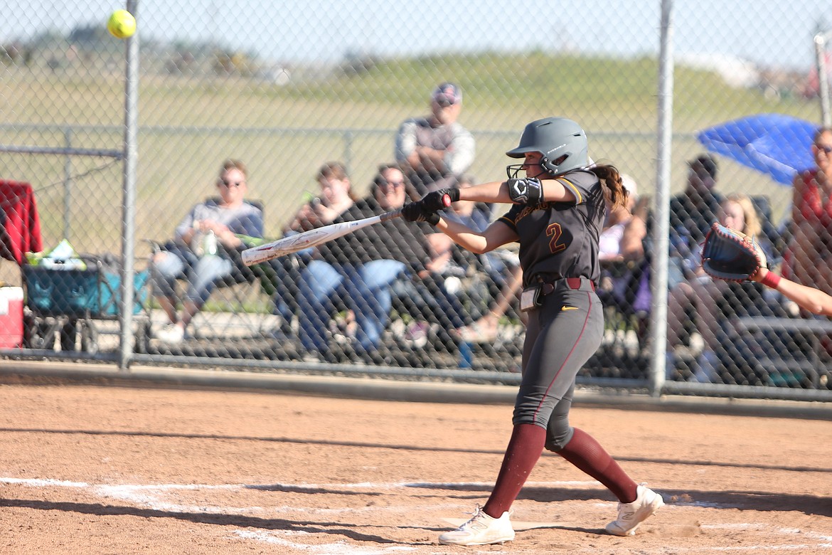 Moses Lake senior Raegen Hofheins swings at a pitch during a game against Eastmont in the 2023 season.