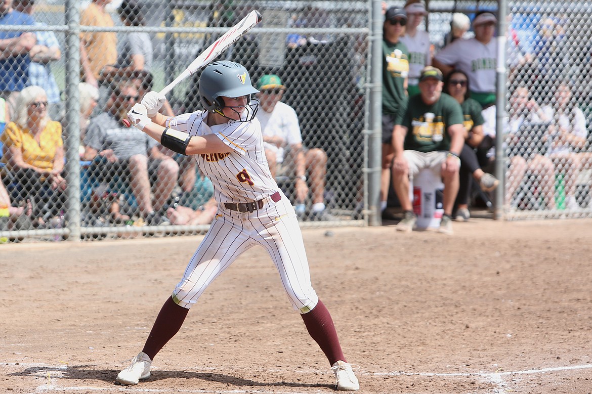 Moses Lake senior Mikayla Schwartz waits for a pitch at the 4A State Softball Tournament in Richland last season.