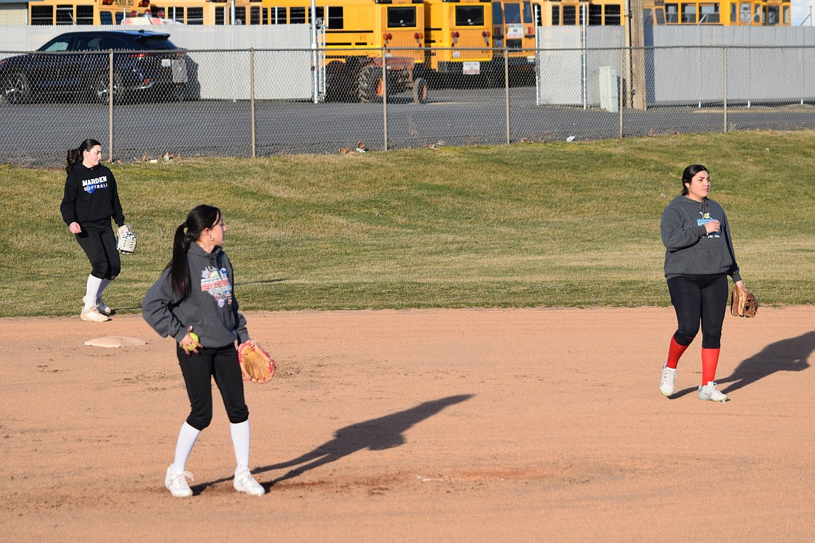 A Warden Softball pitcher prepares to throw a ball to second base during practice Tuesday at Warden High School. The season began Feb. 26.