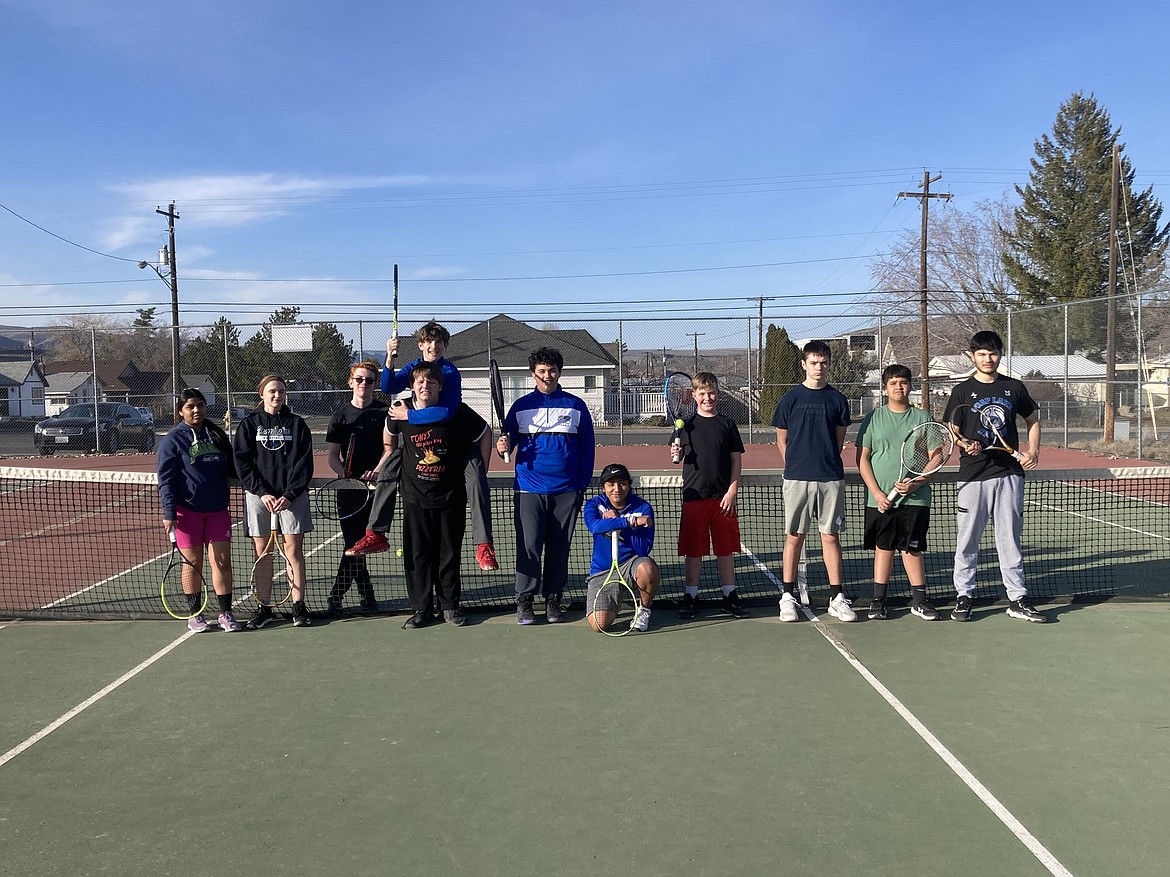 Soap Lake tennis players pose for a photo during a March 7 practice in Soap Lake.