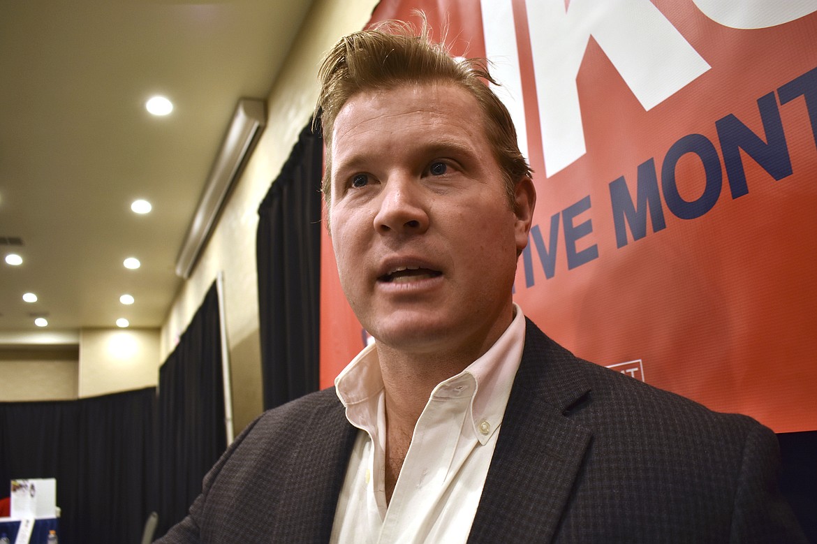 U.S. Senate candidate Tim Sheehy talks about his campaign, Friday, Feb. 9, 2024, in Helena, Mont. Sheehy is seeking the Republican nomination to challenge U.S. Sen. Jon Tester in the November election. (AP Photo/Matthew Brown, File)