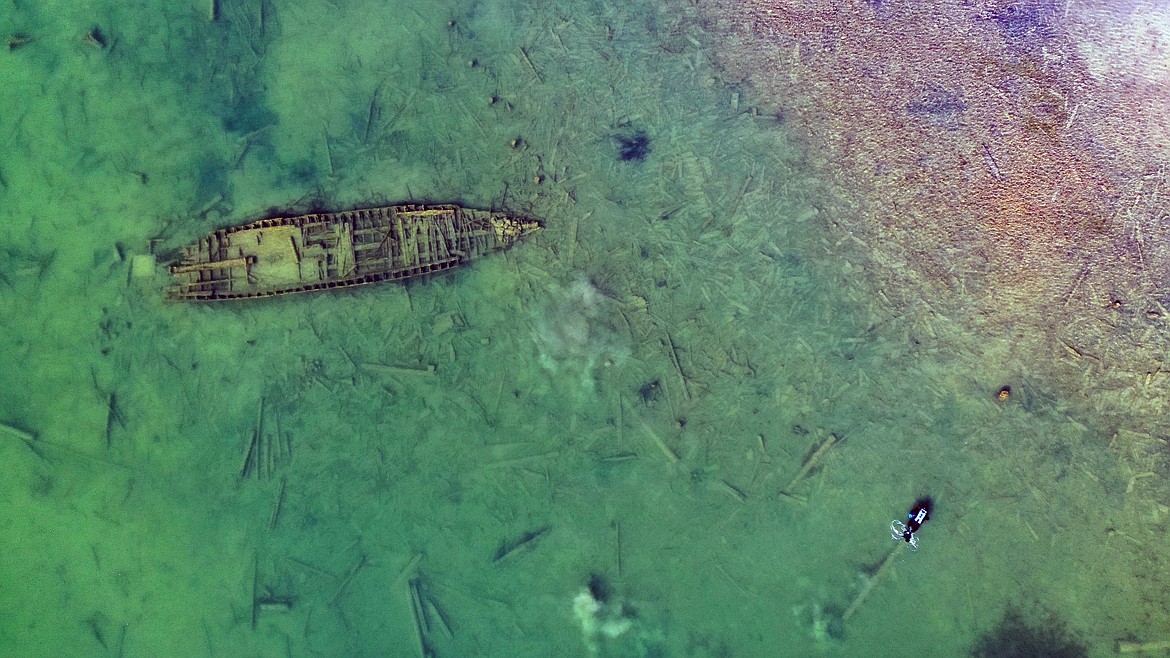 A aerial view of the wreck of an old steamship that was recently discovered in the region.