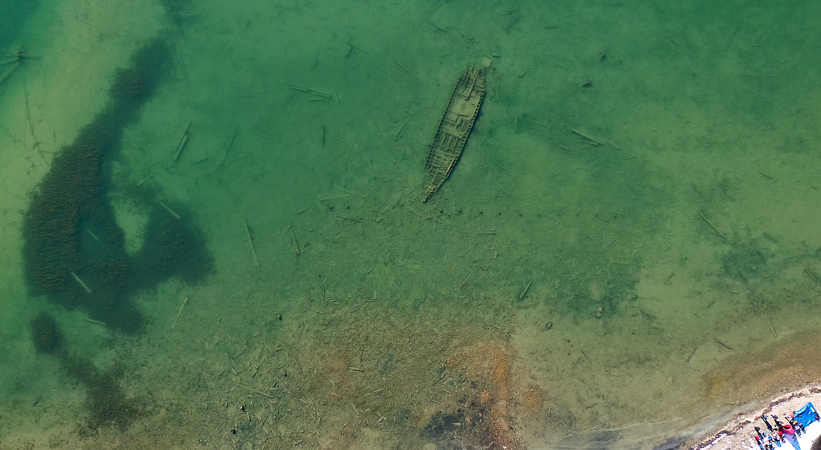 An aerial view of the wreck of an old steamship that was recently discovered in the region.