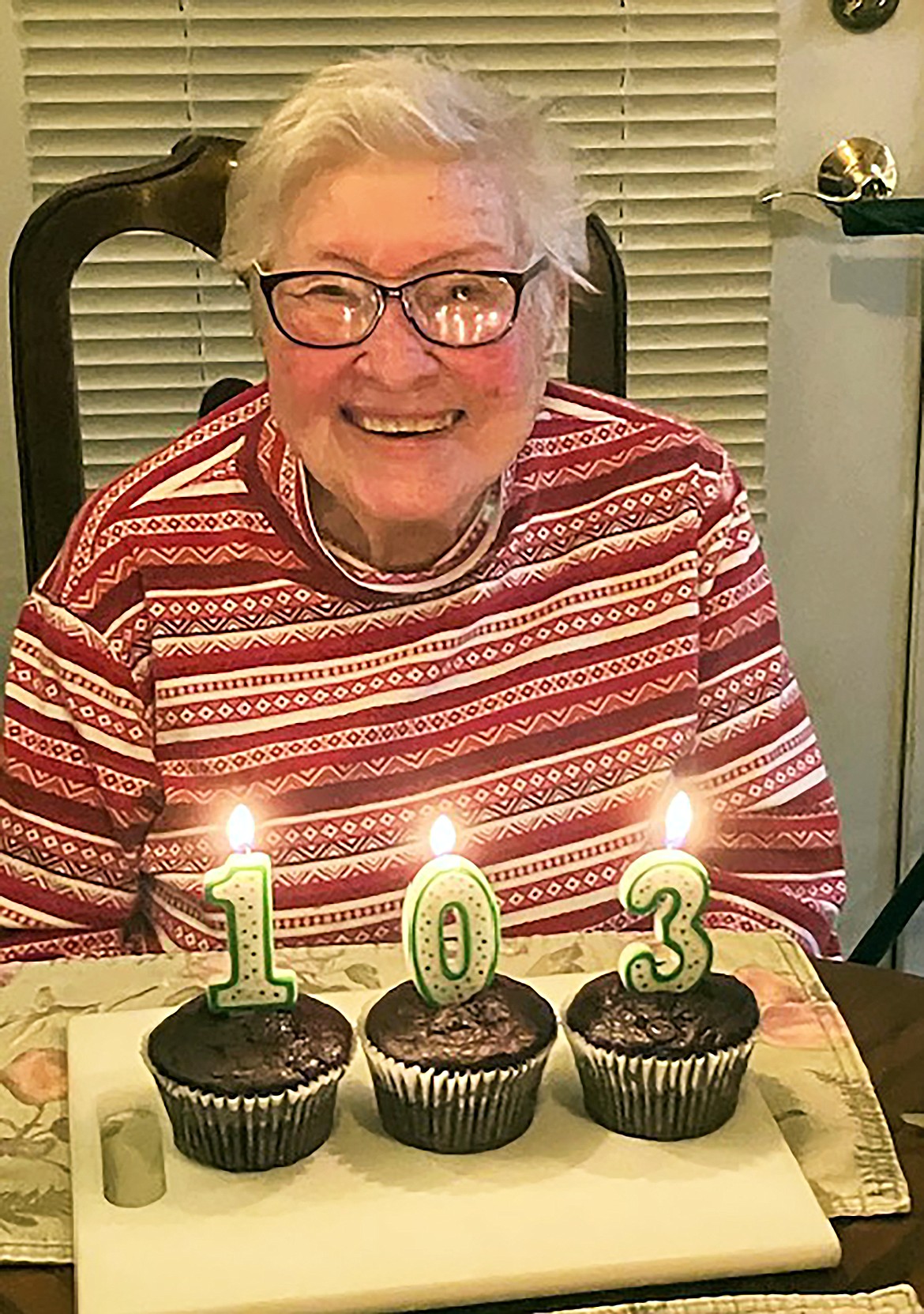 Maebeth Fulmer is pictured celebrating her 103rd birthday in this Best Shot shared by Ross Fulmer. If you have a photo that you took that you would like to see run as a Best Shot or I Took The Bee send it to the Bonner County Daily Bee, P.O. Box 159, Sandpoint, Idaho, 83864; or drop them off at 310 Church St., Sandpoint. You may also email your pictures to the Bonner County Daily Bee along with your name, caption information, hometown, and phone number to news@bonnercountydailybee.com.