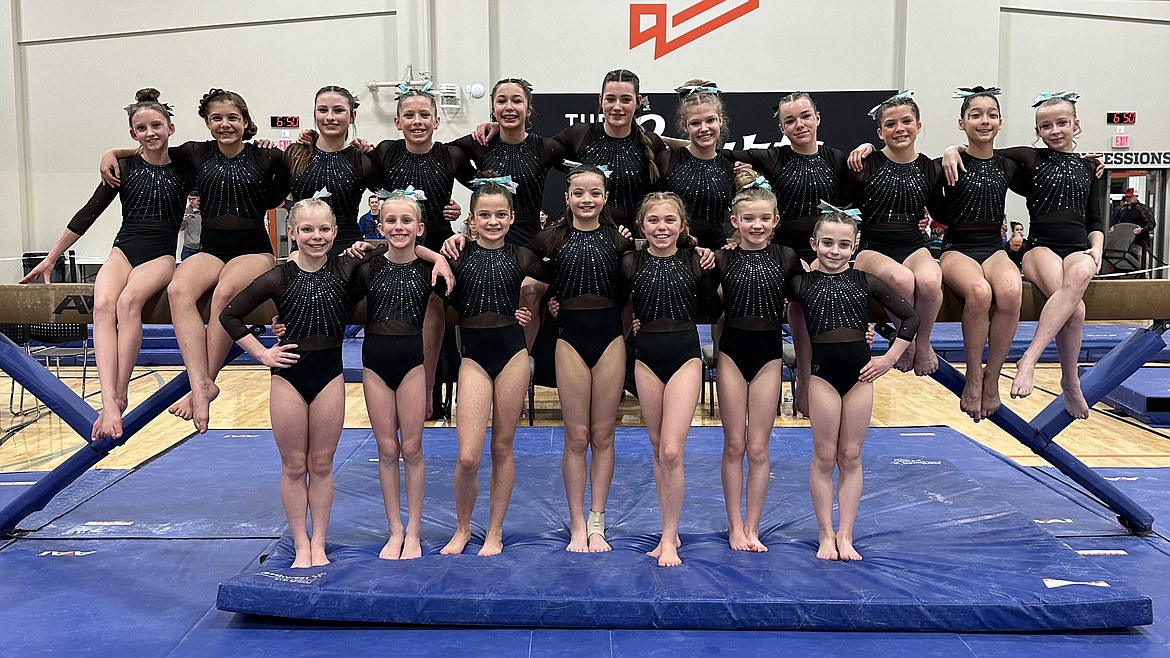 Courtesy photo
Avant Coeur Gymnastics Level 6s and 7s at the Snowglobe Classic Invitational in Post Falls. Level 6s took 1st Place Team and Level 7s took 2nd Place Team. In the front row from left are Kaylee Flodin, Aurora Heath, Stella Olson, Piper Durham, Olivia Watson, Abigail Haler and Sydney Traub; and back row from left, Mia Fletcher, Stitchy Austin, Madi Jereczek, Summer Nelson, Julianna Bonacci, Mikaela Krell, Kyler Champion, Quinn Howard, Callista Petticolas, Ellie Chang and Tia Candelario.