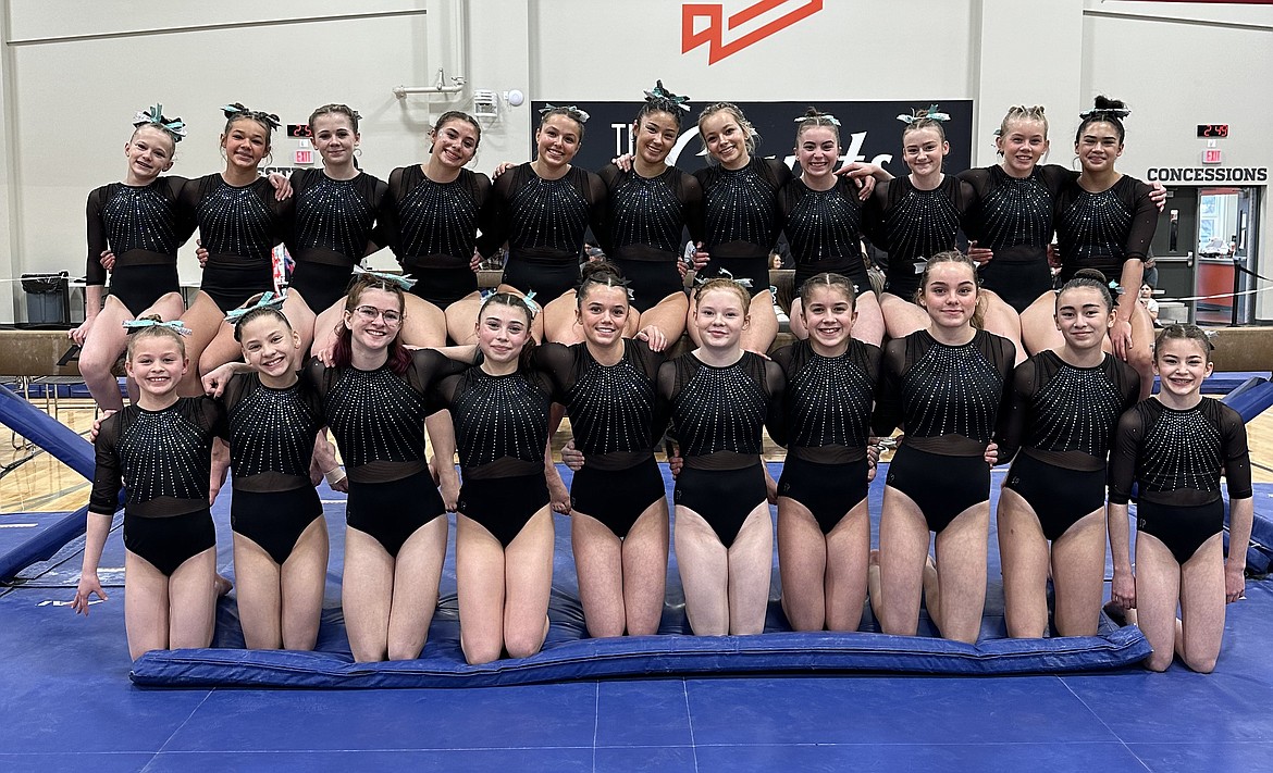 Courtesy photo
Avant Coeur Gymnastics Level 8-10s and Xcel Platinums at the Snowglobe Classic Invitational in Post Falls. Level 8-10s took 1st Place Team. In the front row from left are Delynn Chatfield, Kaylee Strimback, Delaney Adlard, Sage Kermelis, Kate Mauch, Eva Martin, Lexie Gersdorf, Elika Anderson, Addy Prescott and Georgia Carr; and back row from left, Piper St John, Brynlynn Kelly, Claire Traub, Jazzy Quagliana, Madalyn McCormick, Maiya Terry, Eden Lamburth, McKell Chatfield, Sara Rogers, Avery Hammons and Kenzie Short.