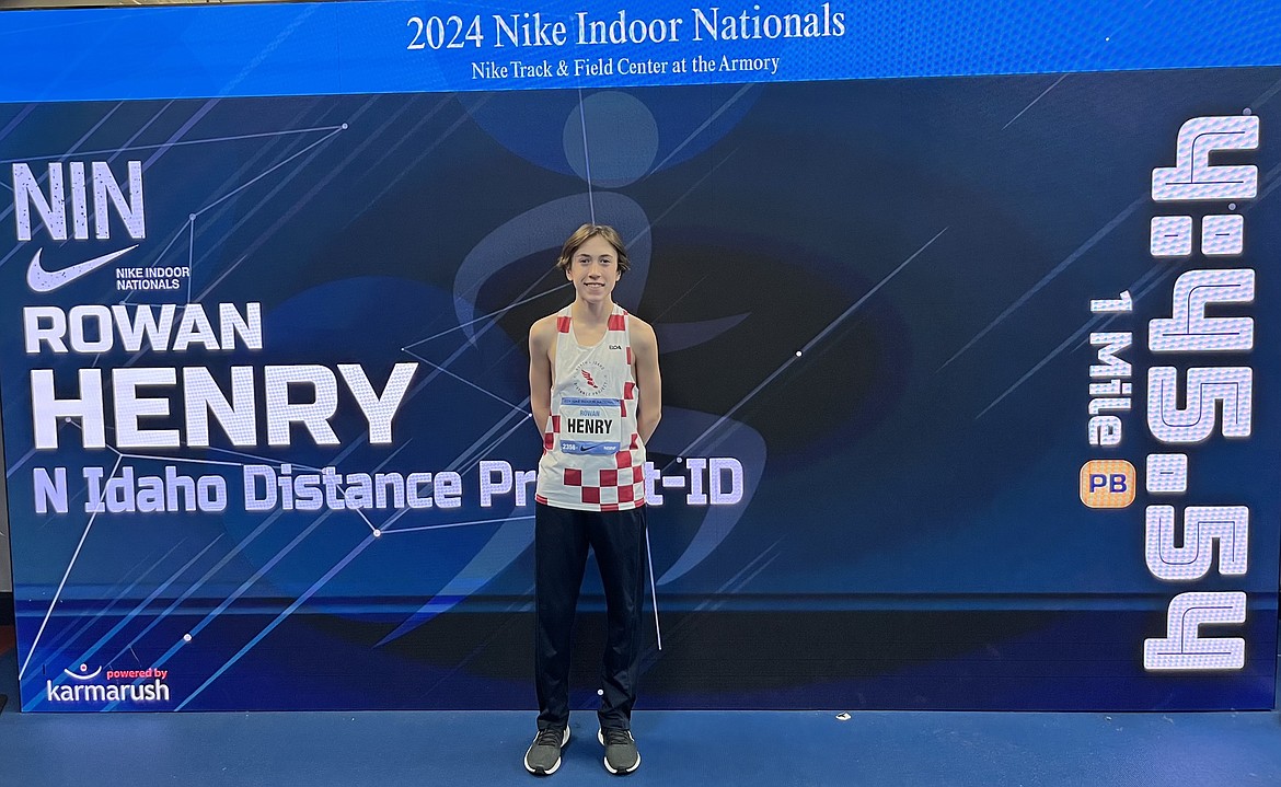 Courtesy photo
Rowan Henry of the North Idaho Distance Project finished 9th Place in the middle school mile in 4:45.54 at the 2024 Nike Indoor Nationals held at the Nike Track and Field Center of the Armory in New York City, March 8-10.