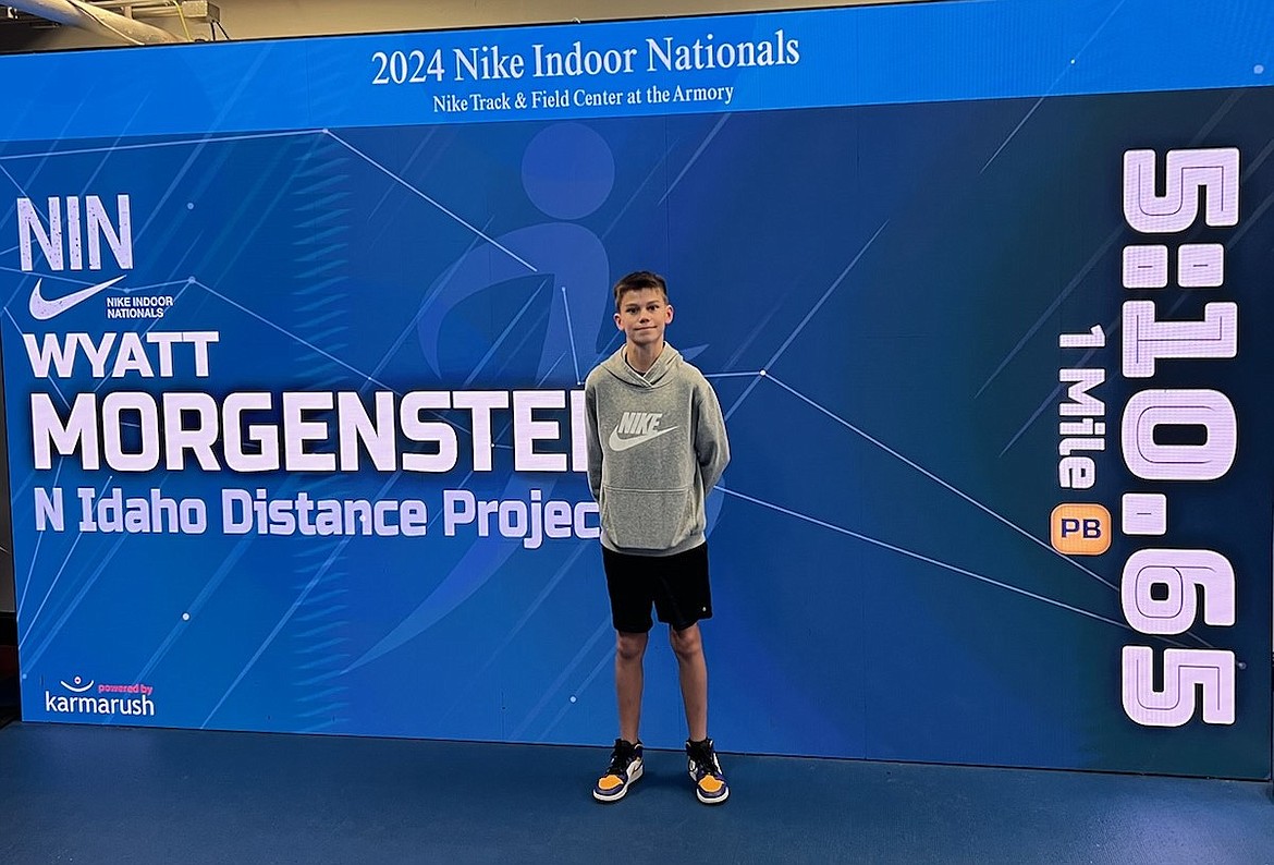 Courtesy photo
Wyatt Morgenstern of the North Idaho Distance Project finished 46th in the Middle School Mile in 5:10.65 at the 2024 Nike Indoor Nationals held at the Nike Track and Field Center of the Armory in New York City, March 8-10.