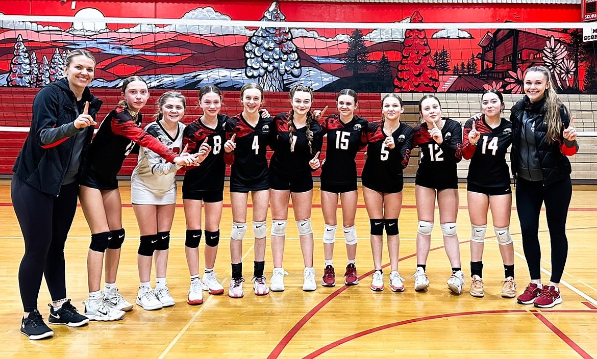 On Saturday, March 9 the North Idaho Volleyball Club hosted the second annual Sandpoint Showdown volleyball tournament where NIVBC's U14-Piper team came away with the team title. From left, assistant coach Sam Fisher, Ali Gunter, Maggie Zimmerman, Hailey Gion, Averi Mire, Blaire Jenkins, Darby Rust, Breecyn Morton, Hadley Sandau, Abigail Williams, head coach Piper Wahlin.