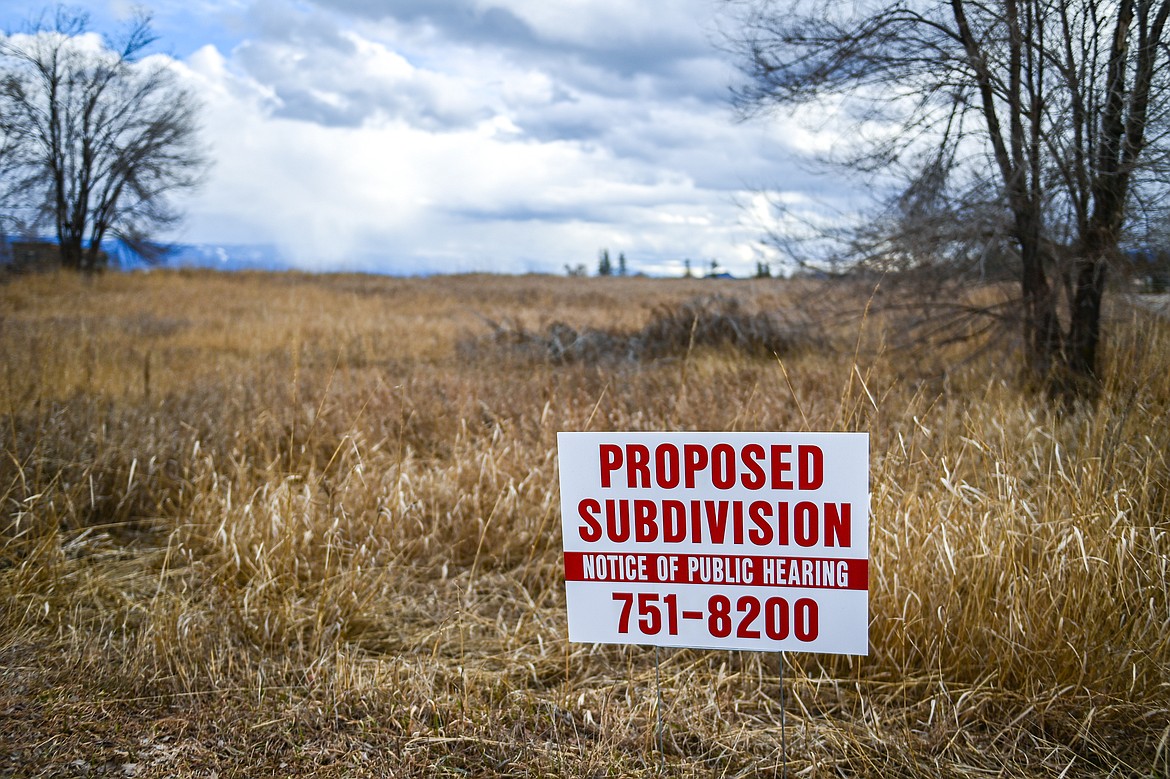 A sign for the proposed Steamboat Landing subdivision project along Sunnybrook Lane in Somers on Tuesday, March 12. (Casey Kreider/Daily Inter Lake)