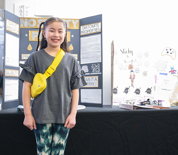 Hayden Meadows Elementary student Wilhelmina Kim is seen with her Invent Idaho project, the "No Spotty Potty," during the state competition March 1-2 at the University of Idaho. Wilhelmina qualified to participate in the national Invention Convention in June.
