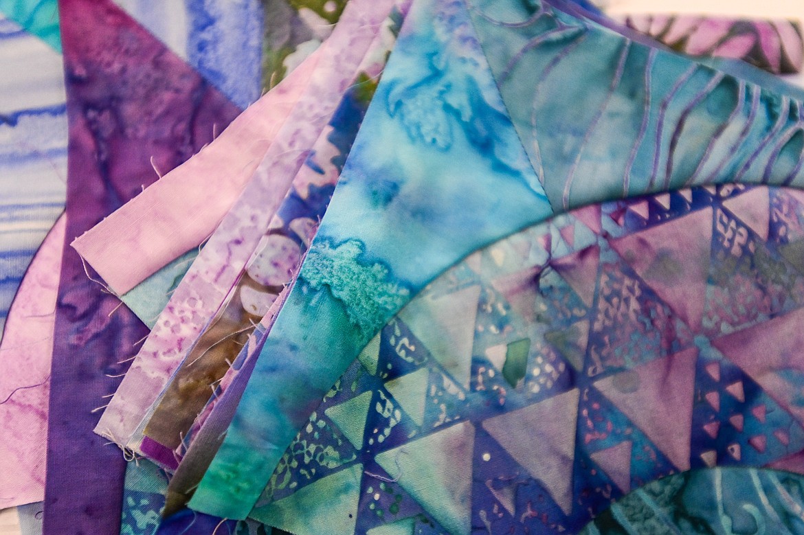 Cathy Calloway's individual quilt blocks  during one of the Guild's sewing days at the Quilt Gallery in Kalispell on Wednesday, March 13. (Casey Kreider/Daily Inter Lake)