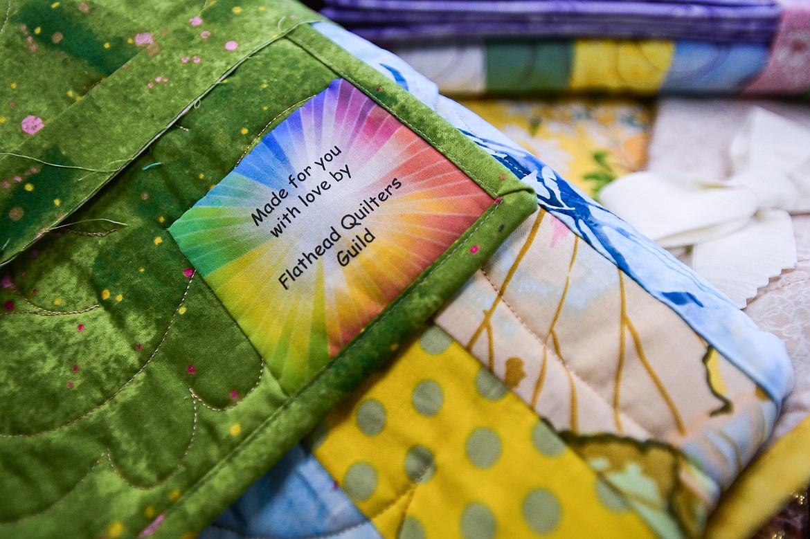 A patch sewn onto one of around 16 quilts created by members of the Flathead Quilters' Guild that they donate each month to different branches of Logan Health as well as CASA for Kids, Flathead County. (Casey Kreider/Daily Inter Lake)