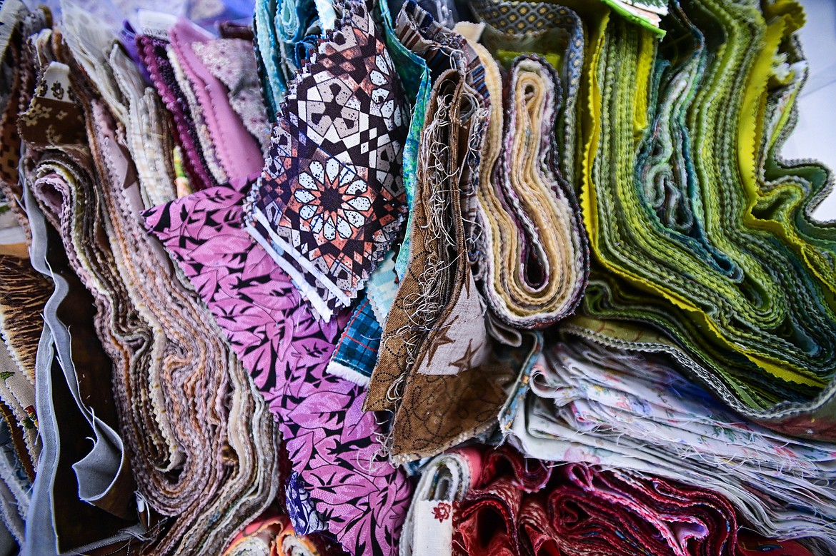 Rolls of quilting fabric during a Flathead Quilters' Guild sewing day at the Quilt Gallery in Kalispell on Wednesday, March 13. (Casey Kreider/Daily Inter Lake)