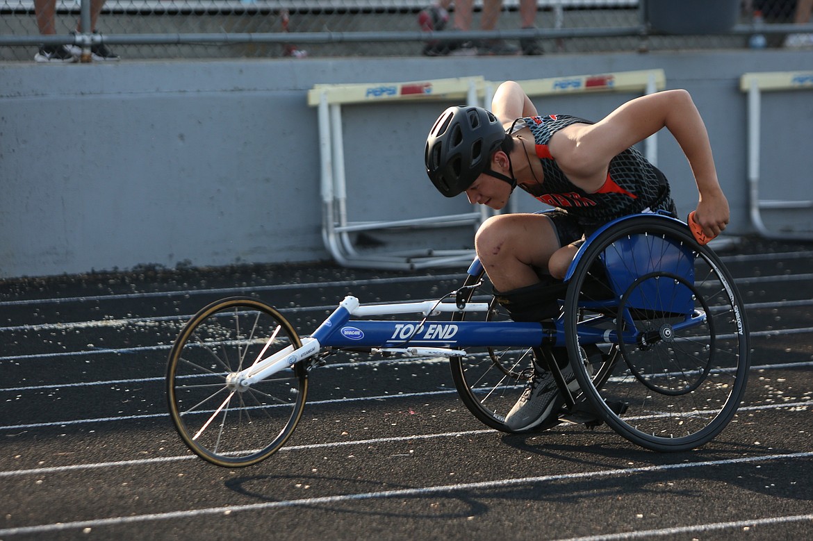 Ephrata High School senior Ben Belino competes at the Central Washington Athletic Conference/Greater Spokane League Regional Meet in Ephrata during the 2023 track and field season.