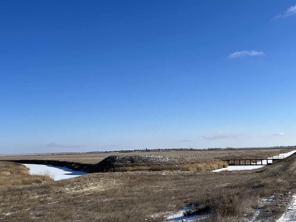 The Big Muddy Creek flows through dams and diversions, pictured on the right, that are managed by the Medicine Lake National Wildlife Refuge to fill the lake as needed. (Photo courtesy Keely Larson)