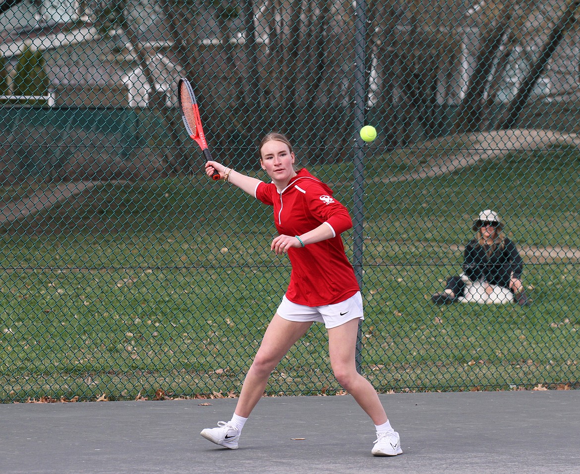 Sandpoint's Neva Reseska returns a serve in a match held at Travers Park last season.