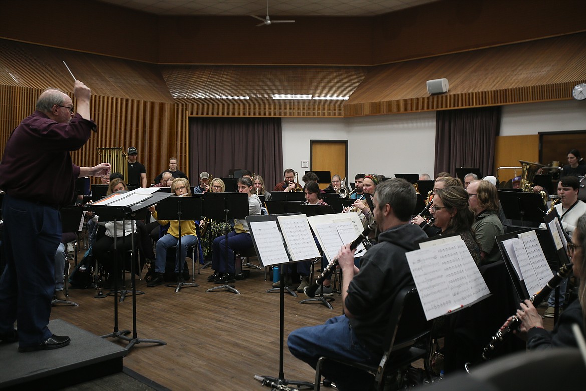 NIC Music Professor Terry Jones, left, conducts a rehearsal with the NIC Wind Symphony on March 6 at a classroom in Boswell Hall at NIC’s Coeur d’Alene Campus.